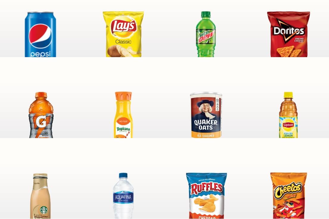 Das Bild zeigt das umfangreiche Produktsortiment des Unternehmens PepsiCo.